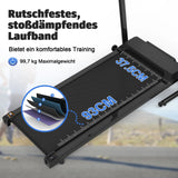 Tapis de course pour bureau à domicile, tapis 2-en-1 pliable pour marche et course, 12 + 3 programmes, capacité 120 kg, couleur noire.